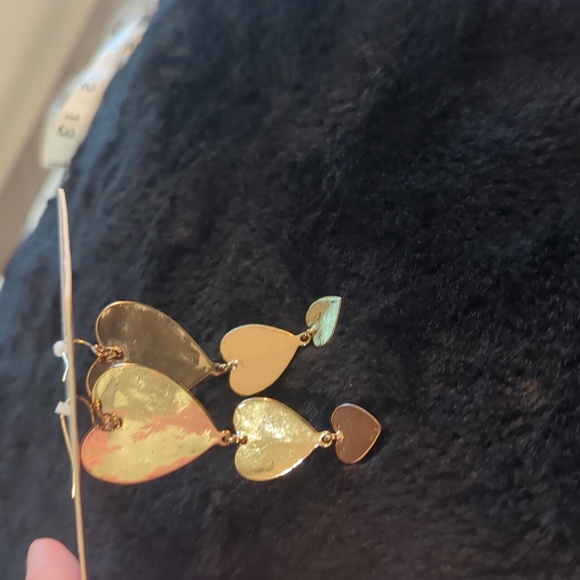 Lovisa Black & Gold Tiered Hearts Enamel Statement Dangle Drop Earrings New - Picture 8 of 8